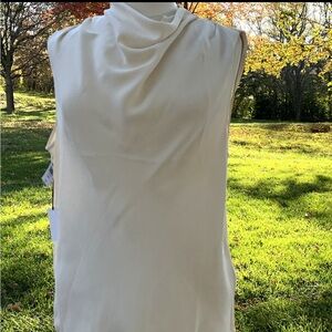 Aritzia Babaton Carter Sleeveless Draped Blouse in Birch Ivory | XL